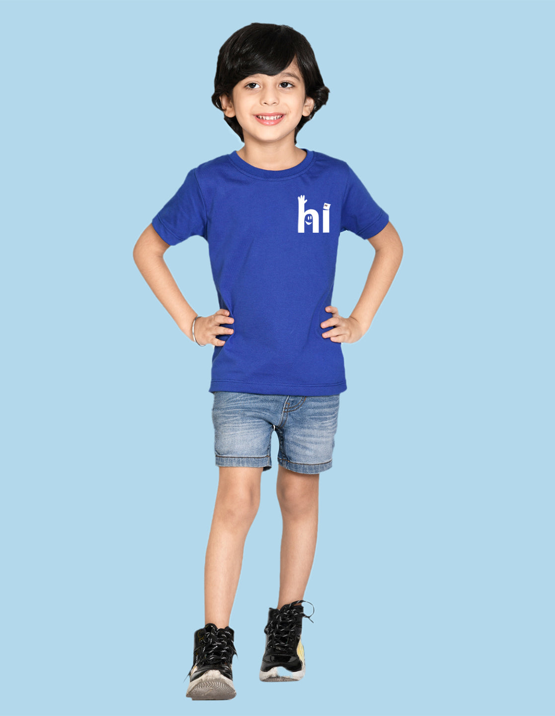 Nusyl Hi Printed Royal blue Biowashed Cotton Half  T-shirt