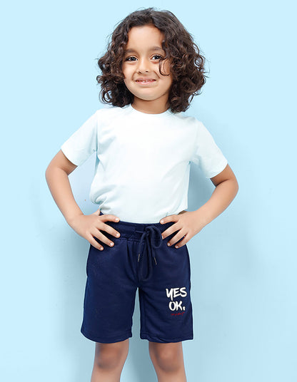 Nusyl Yes OK Printed Navy Blue Boys Shorts