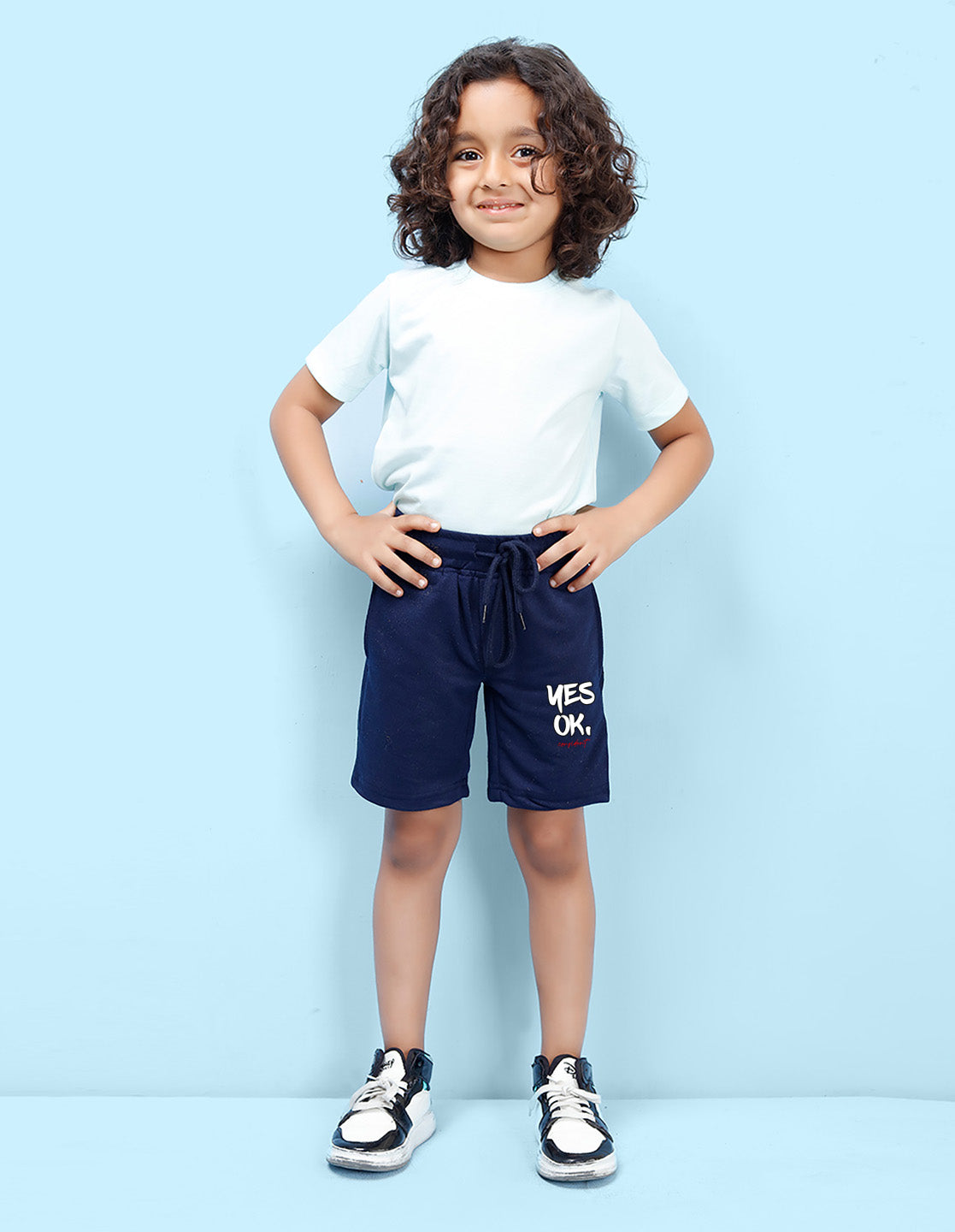 Nusyl Yes OK Printed Navy Blue Boys Shorts