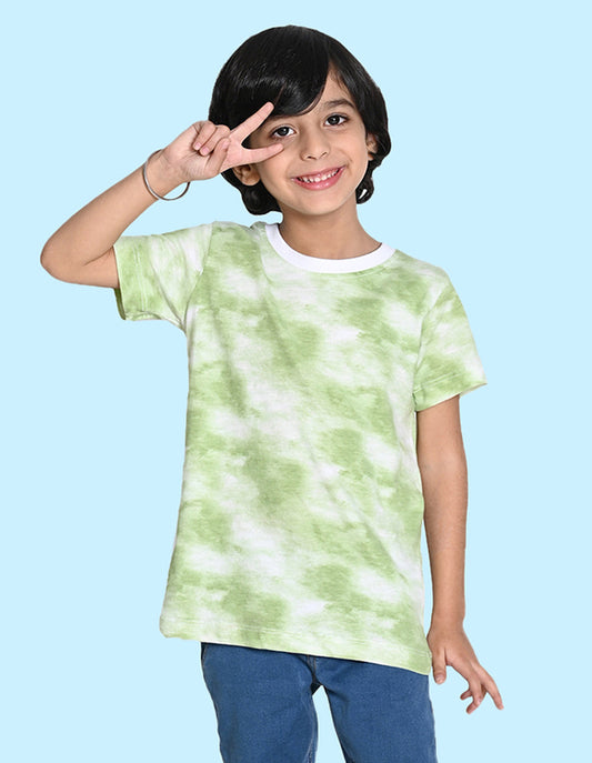 Nusyl solid green boys tie & dye cotton rich T-shirt
