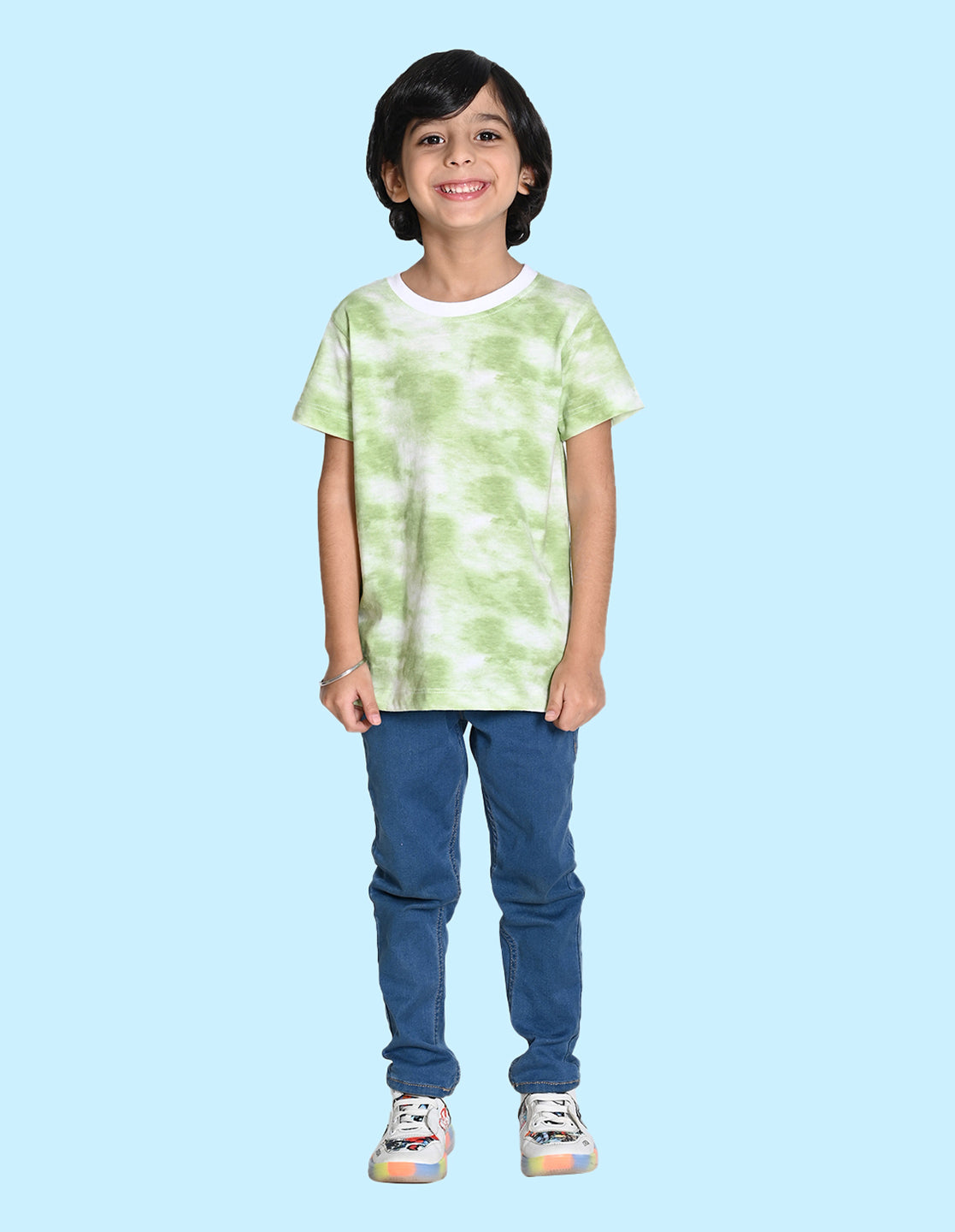 Nusyl solid green boys tie & dye cotton rich T-shirt