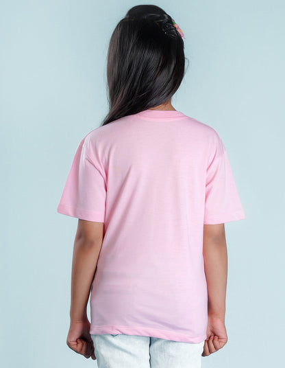 Nusyl Girls Solid Light Pink Oversized T-shirt