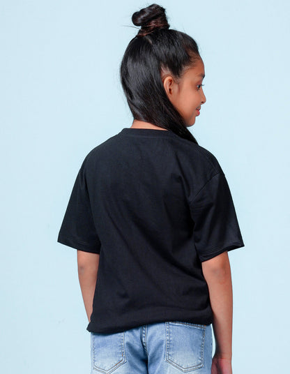 Nusyl Girls Solid Black Oversized T-shirt