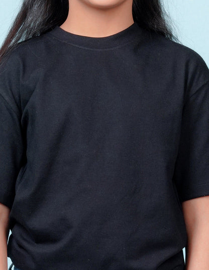 Nusyl Girls Solid Black Oversized T-shirt