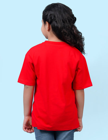 Nusyl Girls Solid Red Oversized T-shirt