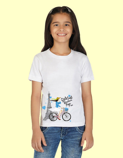 Nusyl Girls Half Sleeves White Girl printed T-shirt