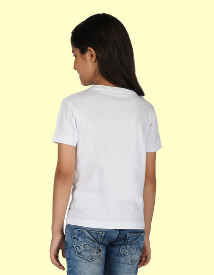 Nusyl Girls Half Sleeves White Pretty printed T-shirt