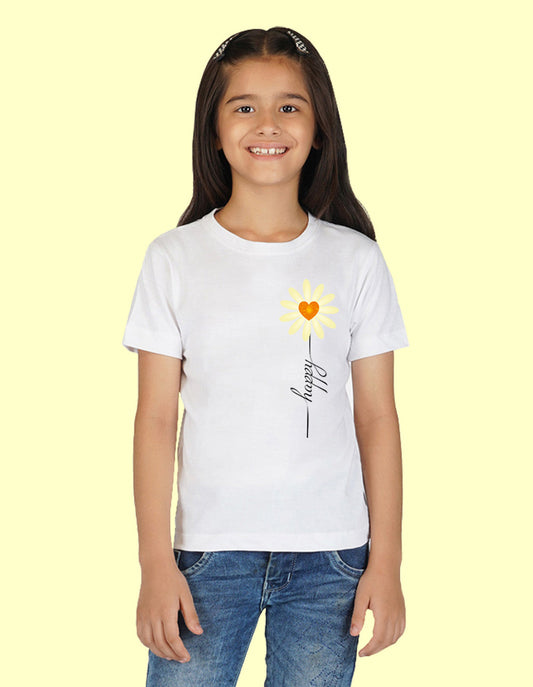 Nusyl Girls Half Sleeves White Sun flower printed T-shirt