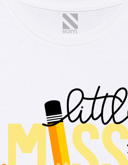 Nusyl Girls Half Sleeves White Little miss printed T-shirt