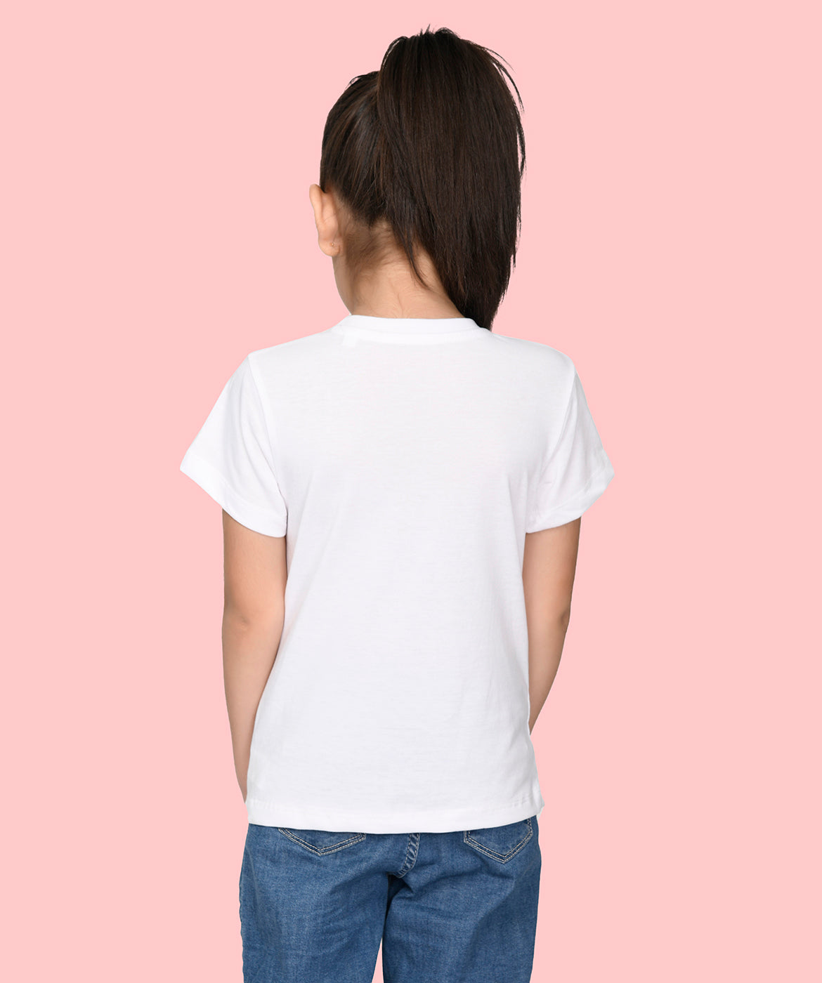 Girls White Bio Washed Cotton Short Sleeve Solid T-shirt