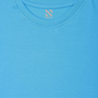Girls Sky Blue Bio Washed Cotton Short Sleeve Solid Tshirt
