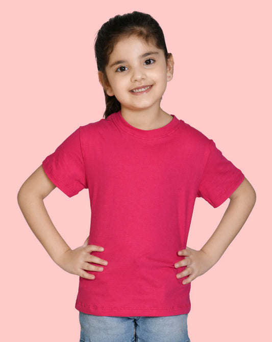 Girls Hot Pink Bio Washed Cotton Short Sleeve Solid T-shirt