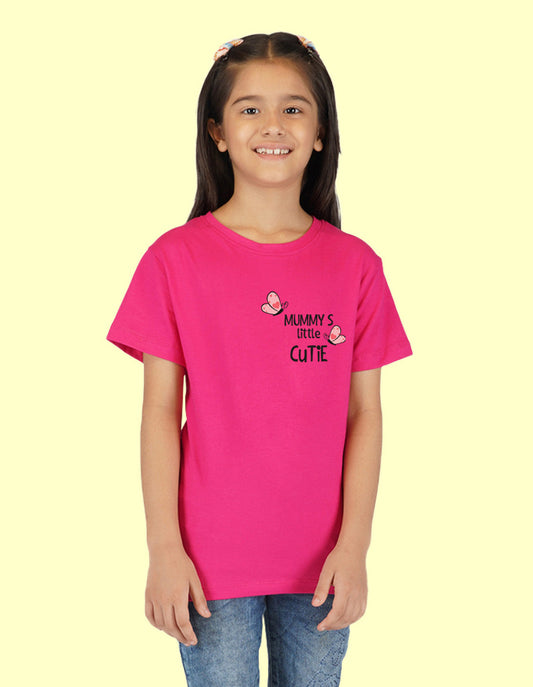 Nusyl Girls Half Sleeves Pink Mummy's little cutie printed T-shirt