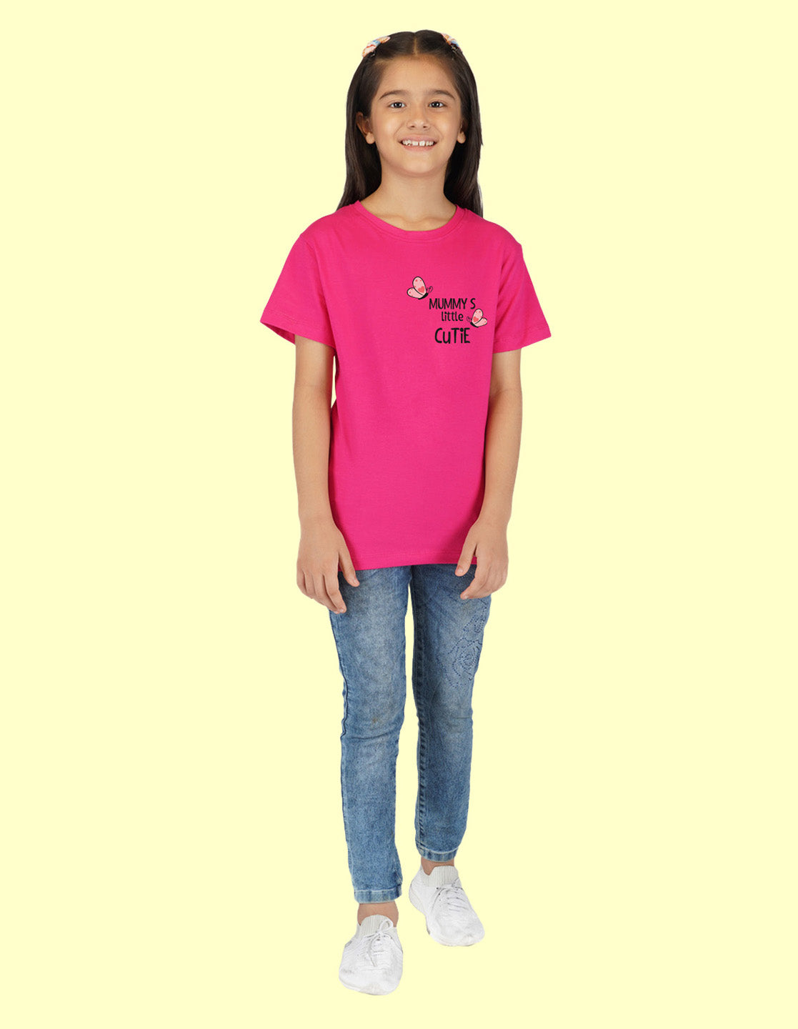 Nusyl Girls Half Sleeves Pink Mummy's little cutie printed T-shirt
