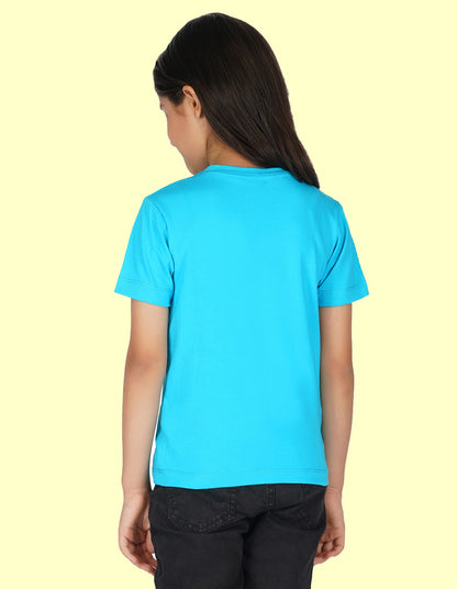 Nusyl Girls Half Sleeves Sky Blue wow printed T-shirt