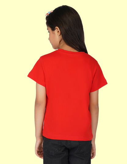 Nusyl Girls Half Sleeves Red Giraffe printed T-shirt