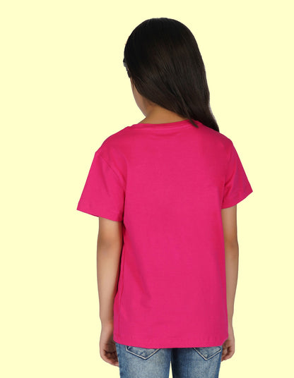 Nusyl Girls Half Sleeves Pink Giraffe printed T-shirt