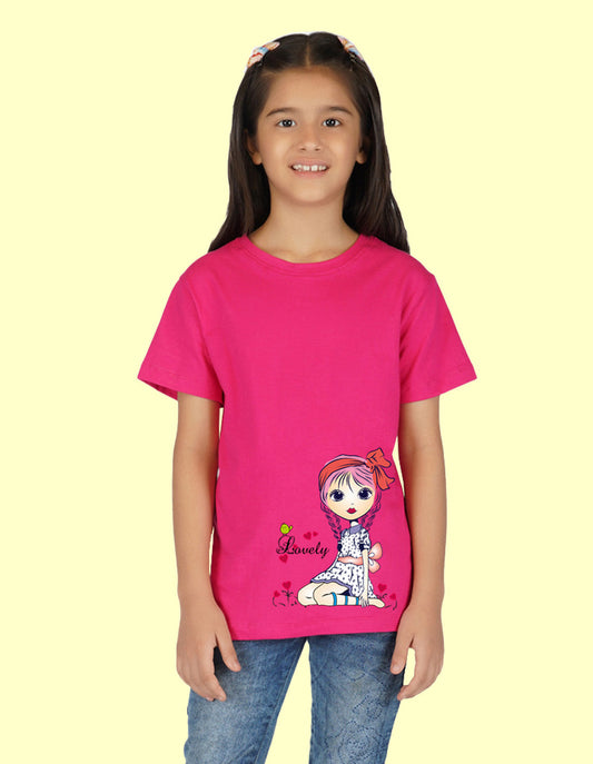Nusyl Girls Half Sleeves Pink Lovely printed T-shirt