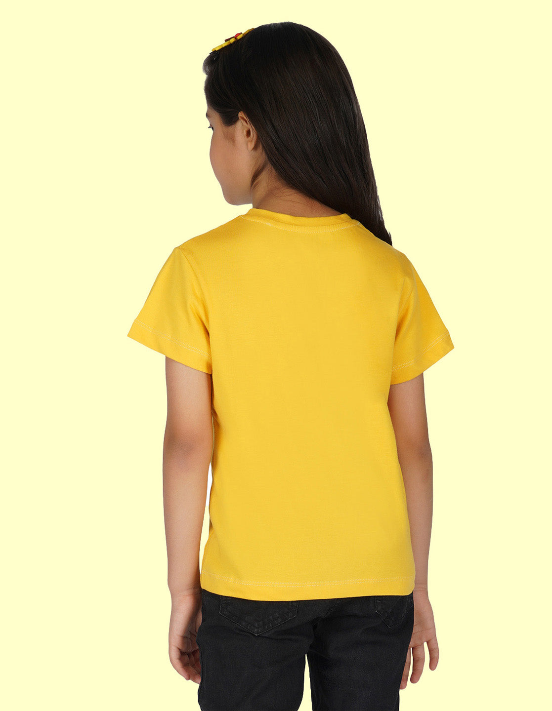Nusyl Girls Half Sleeves Yellow Teddy bear printed T-shirt