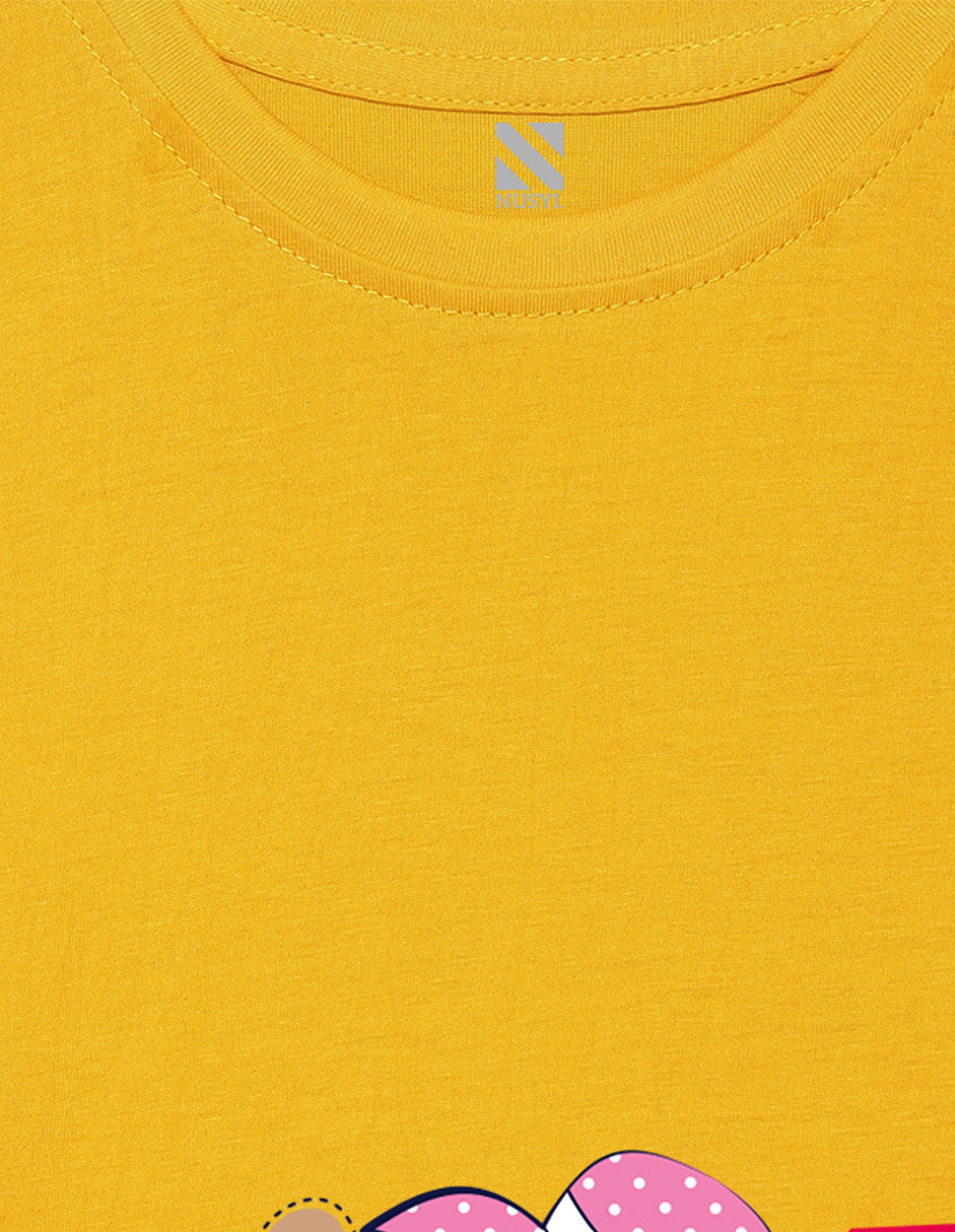Nusyl Girls Half Sleeves Yellow Teddy bear printed T-shirt