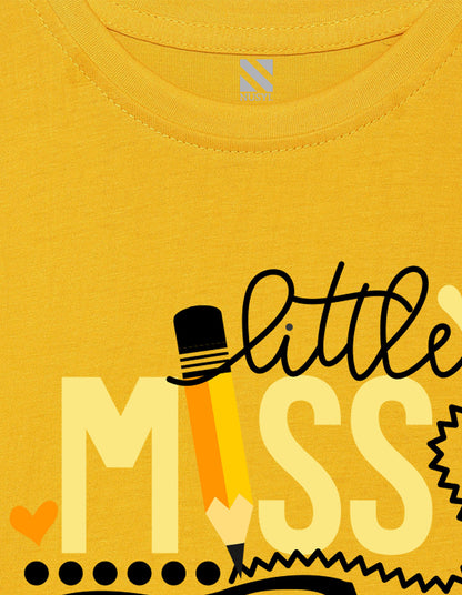 Nusyl Girls Half Sleeves Yellow Little miss printed T-shirt
