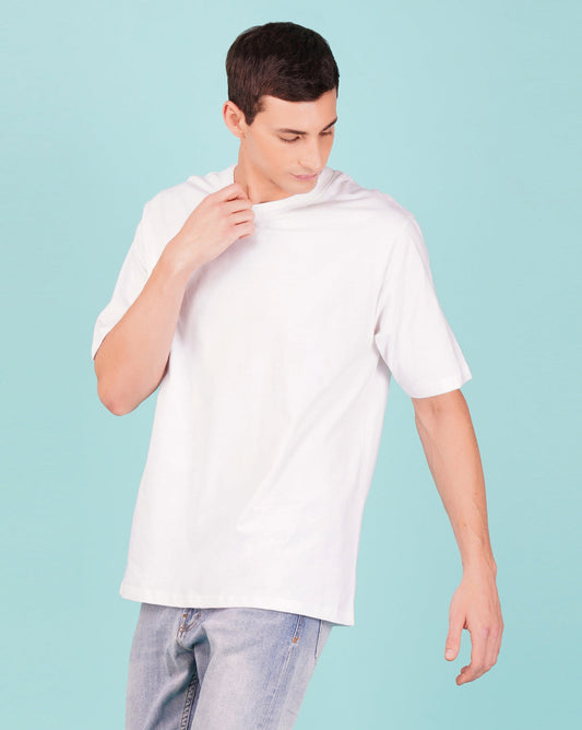 Nusyl Men Solid White oversized t-shirt