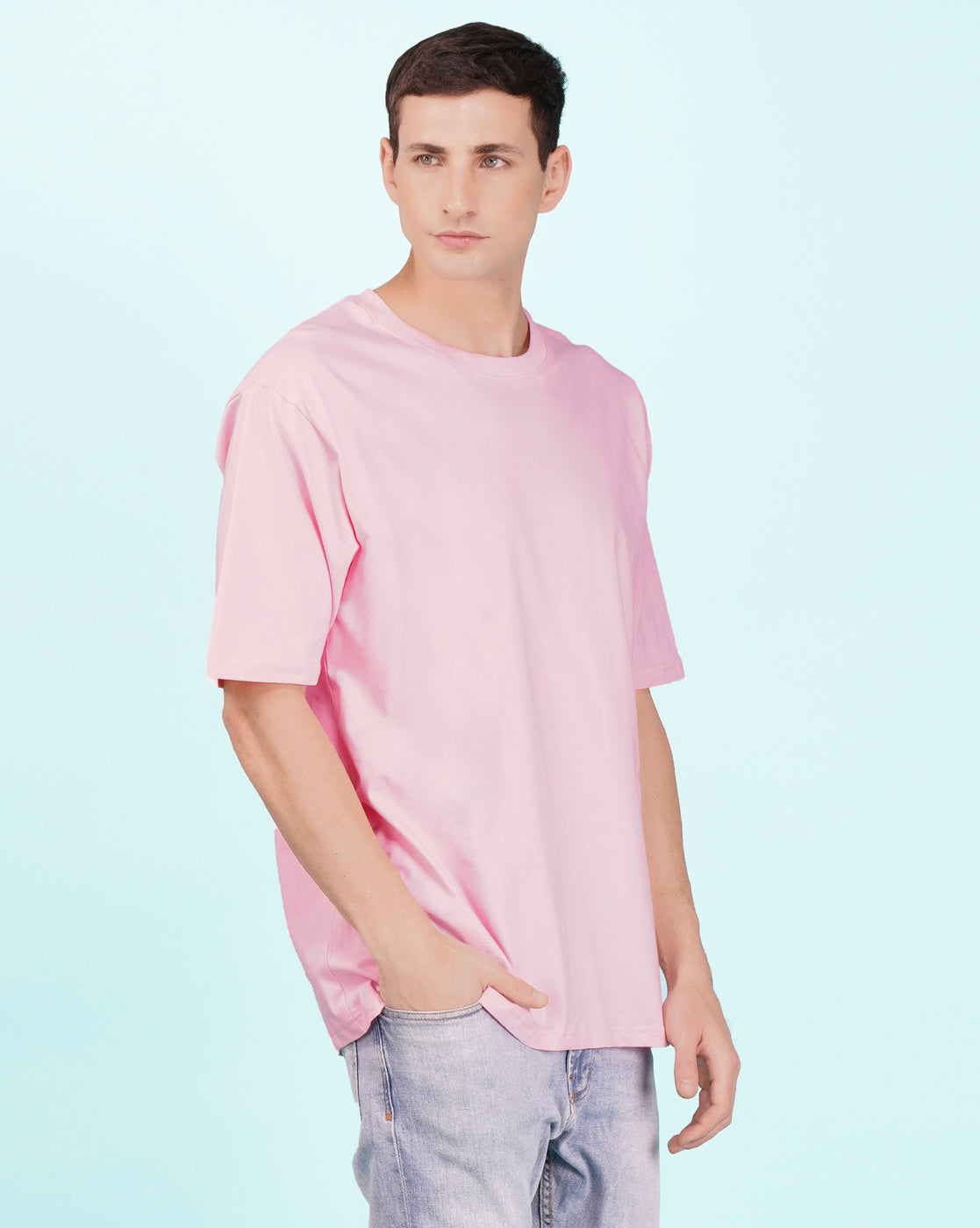 Nusyl Men Solid Light Pink oversized t-shirt
