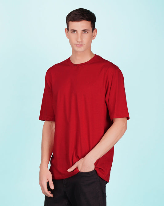 Nusyl Men Solid Red oversized t-shirt