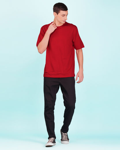 Nusyl Men Solid Red oversized t-shirt