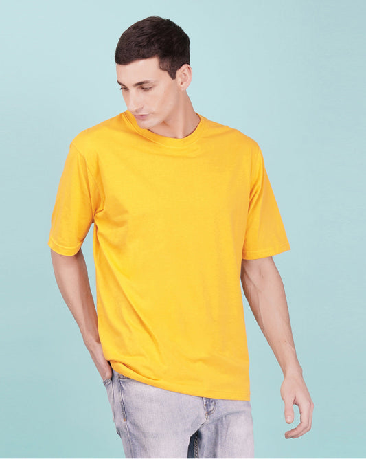 Nusyl Men Solid Yellow oversized t-shirt