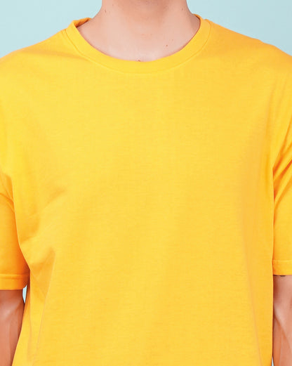 Nusyl Men Solid Yellow oversized t-shirt