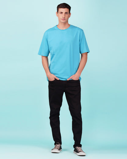 Nusyl Men Solid Sky Blue oversized t-shirt