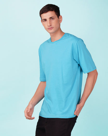 Nusyl Men Solid Sky Blue oversized t-shirt