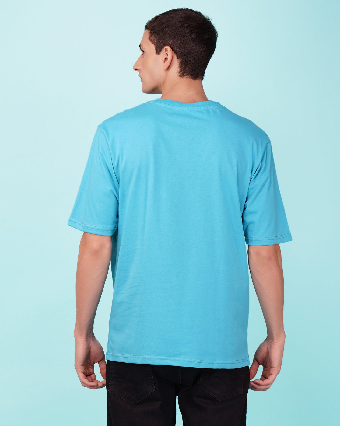 Nusyl Men Solid Sky Blue oversized t-shirt