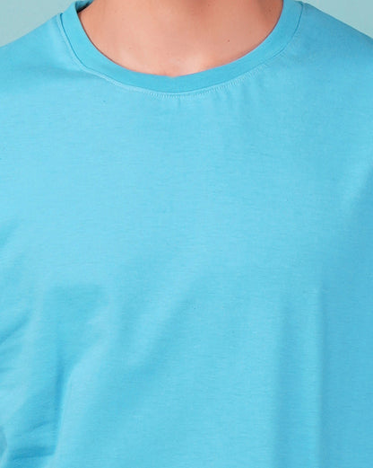 Nusyl Men Solid Sky Blue oversized t-shirt