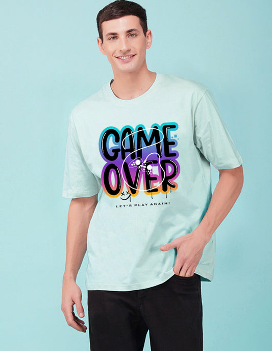 Nusyl Powder Blue Game over Printed oversized t-shirt