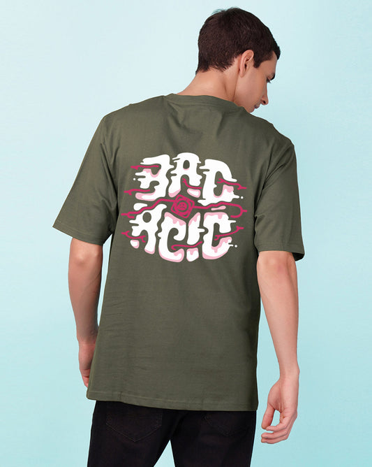 Nusyl Olive Bad acid back Printed oversized t-shirt