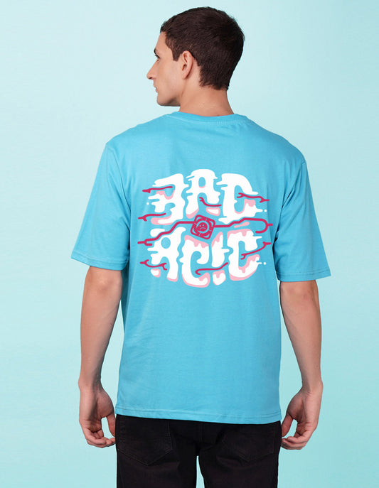 Nusyl Sky Blue Bad acid back Printed oversized t-shirt