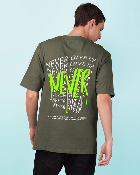 Nusyl Olive Never give up back Printed oversized t-shirt