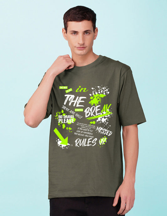 Nusyl Olive Text Printed oversized t-shirt