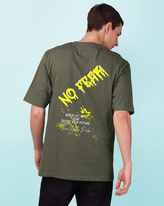 Nusyl Olive No fear back Printed oversized t-shirt
