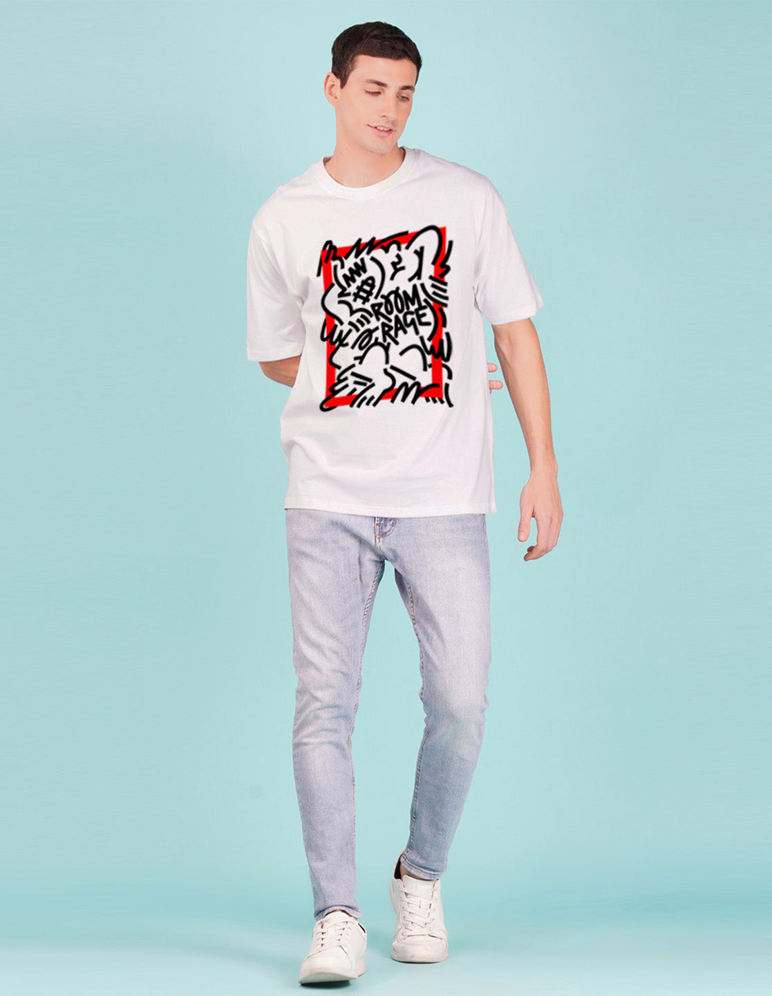 Nusyl White Abstract Printed oversized t-shirt