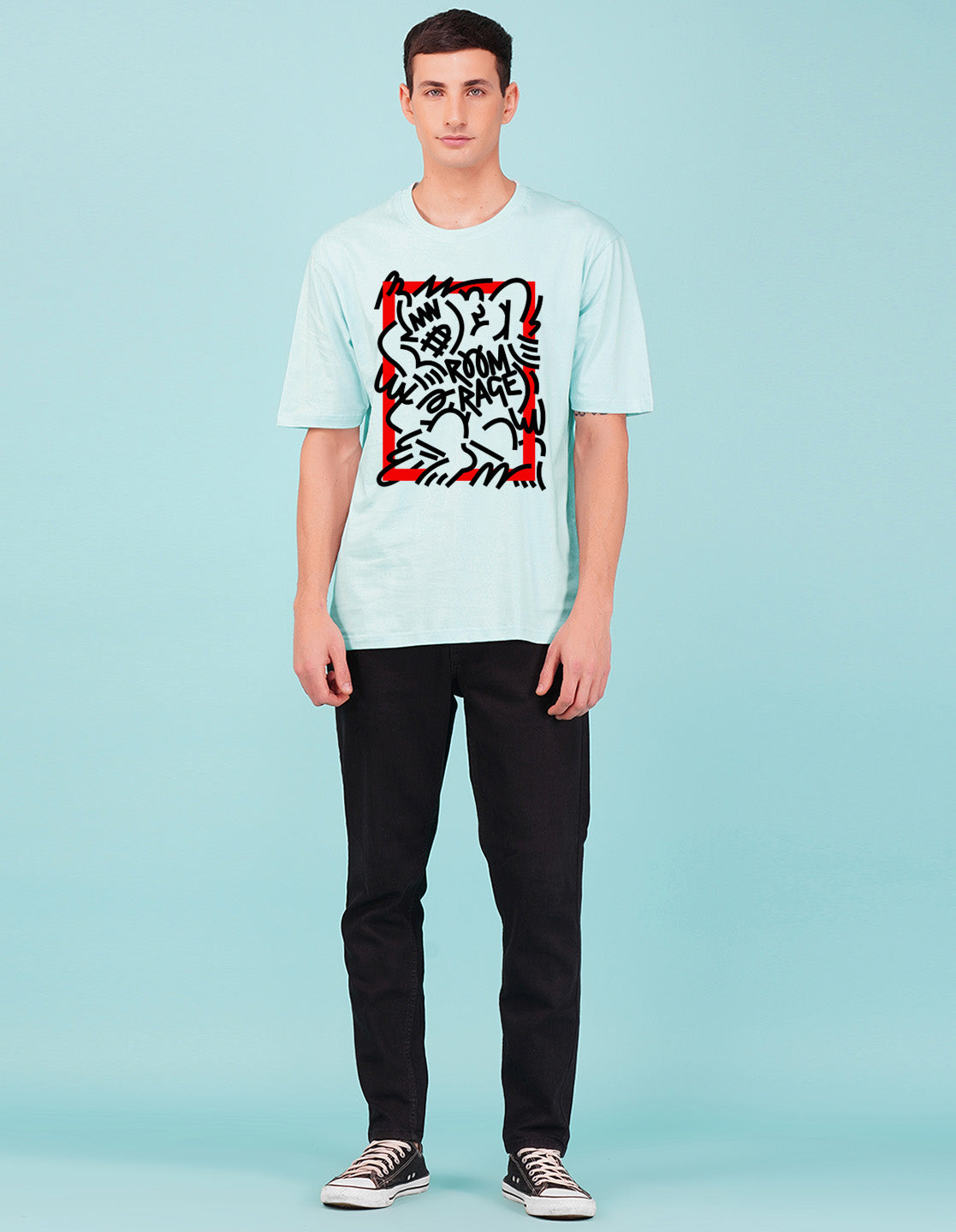 Nusyl Powder Blue Abstract Printed oversized t-shirt