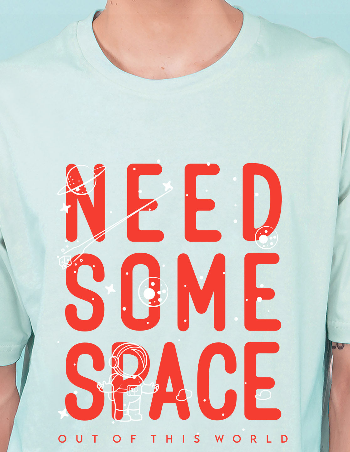 Nusyl Powder Blue Need some space Printed oversized t-shirt