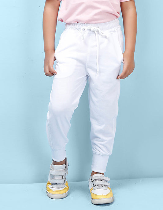 Nusyl white solid kids unisex track pants