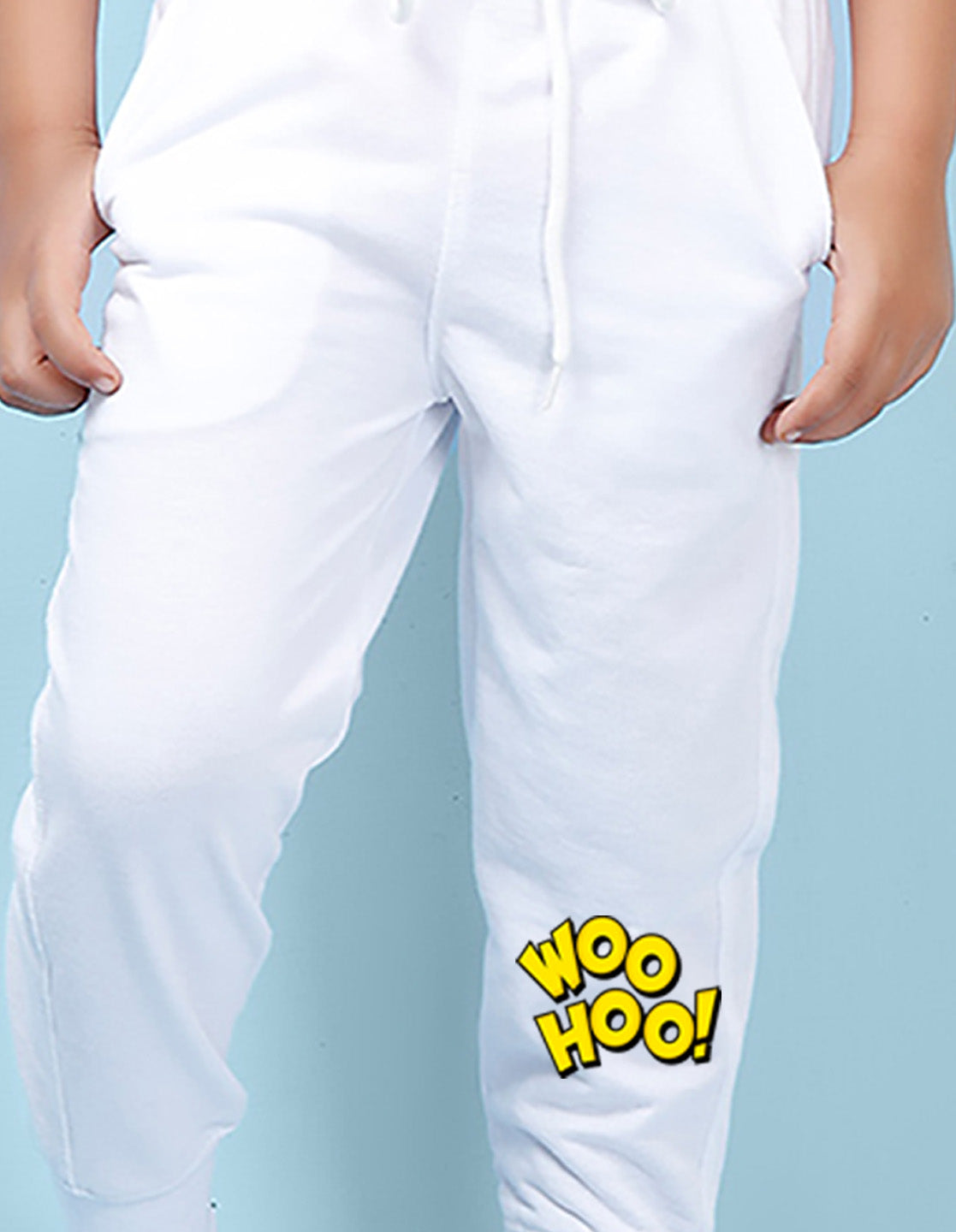 Nusyl white woohoo printed kids unisex track pants