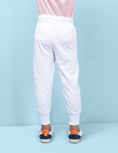 Nusyl white either printed kids unisex track pants
