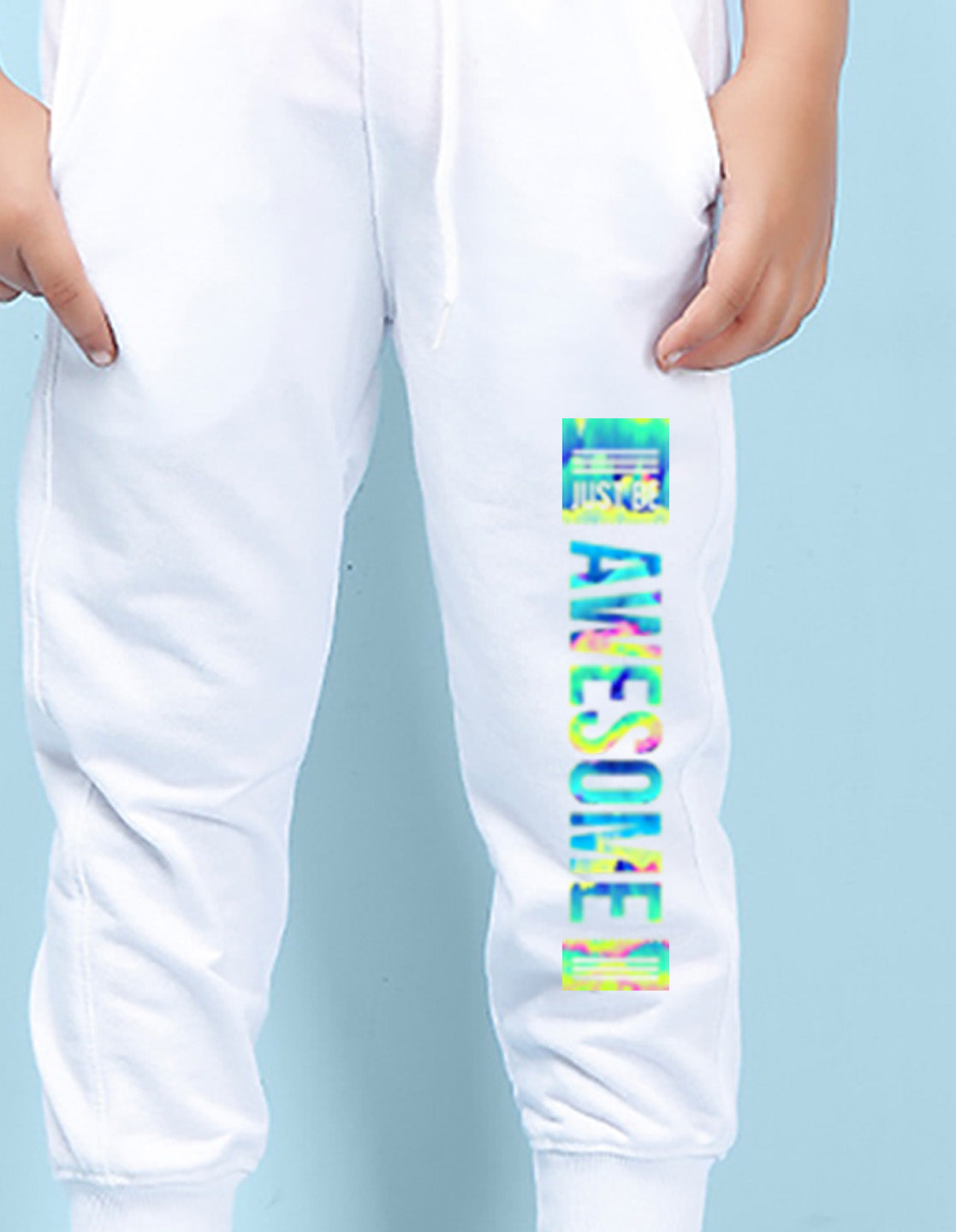 Nusyl white Awesome printed kids unisex track pants