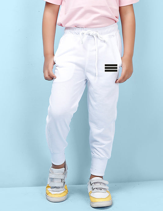 Nusyl white tripe printed kids unisex track pants