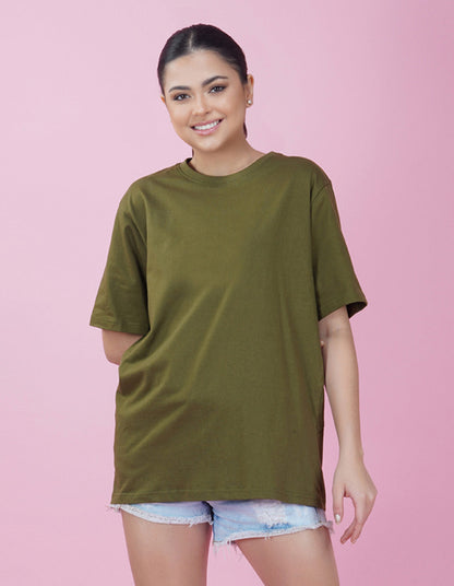 Nusyl Women Olive Solid oversized t-shirt